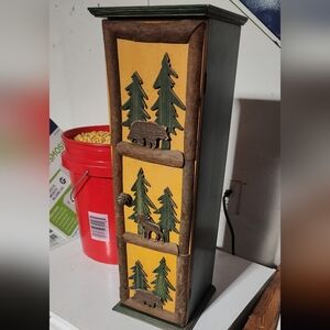 Rustic Wooden Drawer with Pine Tree Design